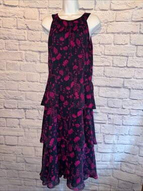 Tommy Hilfiger Navy Maxi Skirt with Fuchsia Floral Print